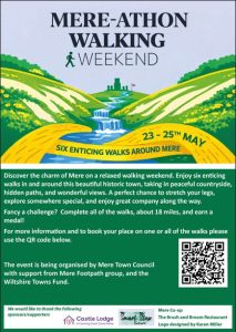 a poster advertising the mere-athon walking weekend from 23rd to 25th of may 2026